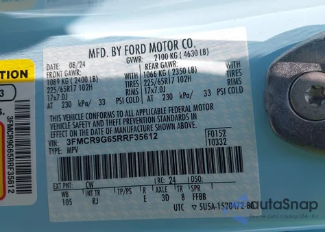 2024 Ford Bronco Sport Heritage from USA, damaged, VIN 3FMCR9G65RRF35612